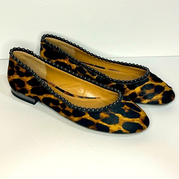 NEW Jessica Simpson Gillian Leopard Cow Calf Hair Fur Beaded Flats Shoes Size 9 - Picture 2 of 6
